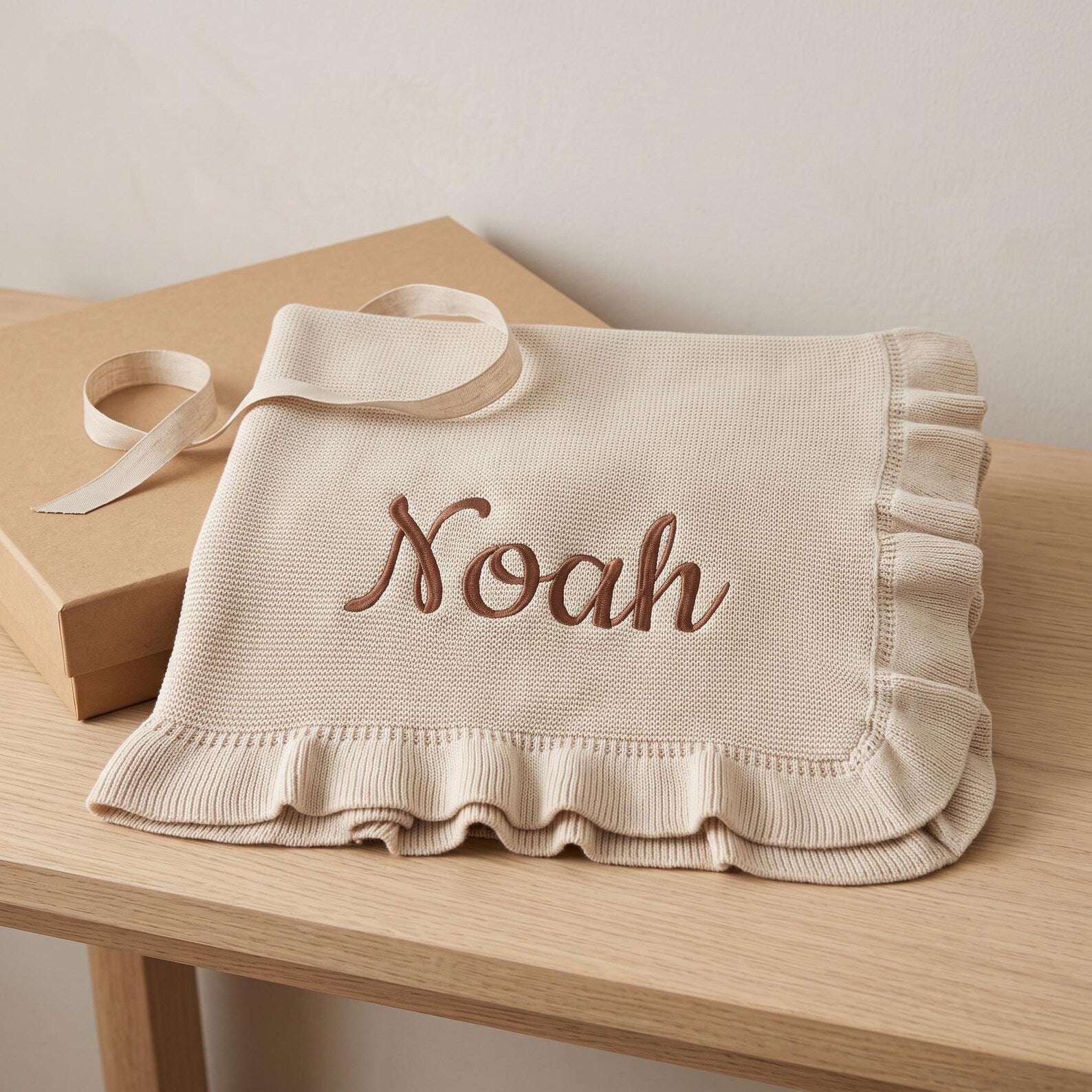 Personalized Ruffle Knit Newborn Name Blanket